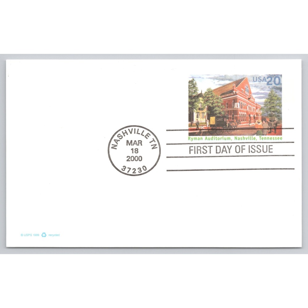 Ryman Auditorium Nashville First Day Of Issue Stamp Cover 2000
